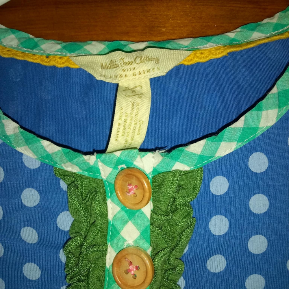 Blue Polka Dot Top with Green Accents